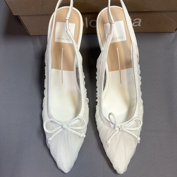 Dolce Vita ‘Yela’ White Tulle Pointed-Toe Slingback Heel Pumps - Picture 4 of 16